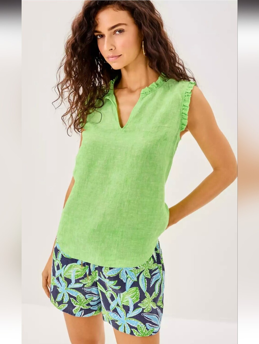 Lilly Pulitzer Croix Linen Shorts In Sapphire Pool Tropical Tango